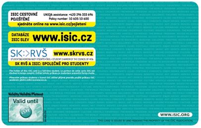 Mezinárodní průkaz studenta ISIC rubová strana